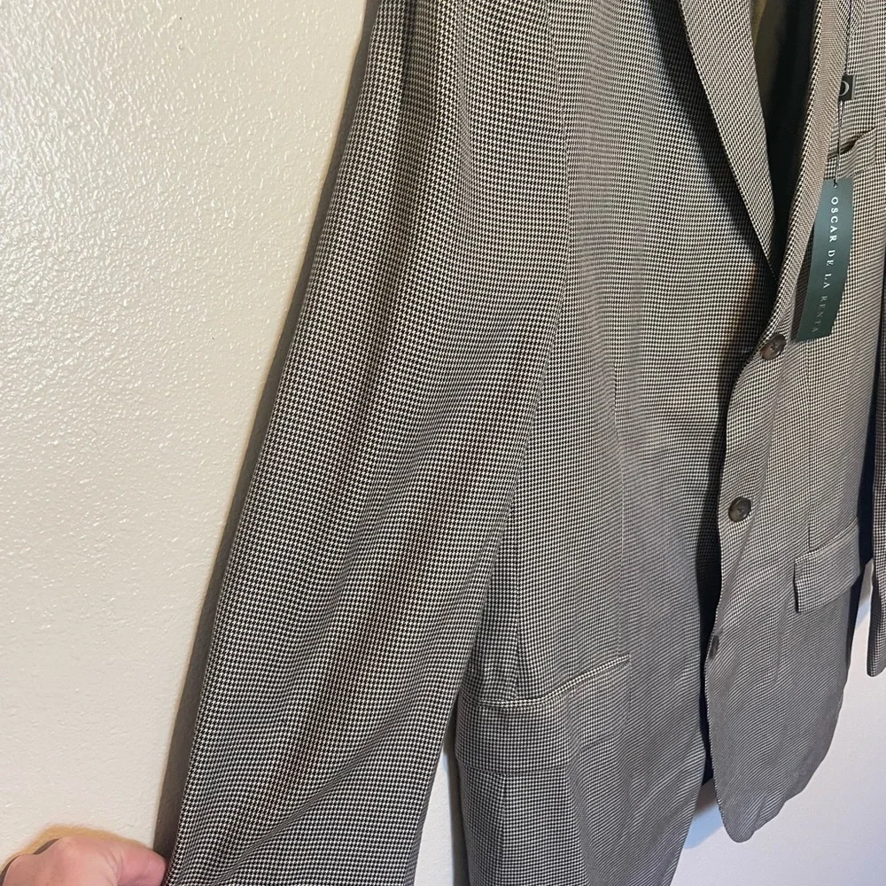 NWT Oscar De La Renta 100% Mulberry Silk Blazer 42L Houndstooth 3 Button